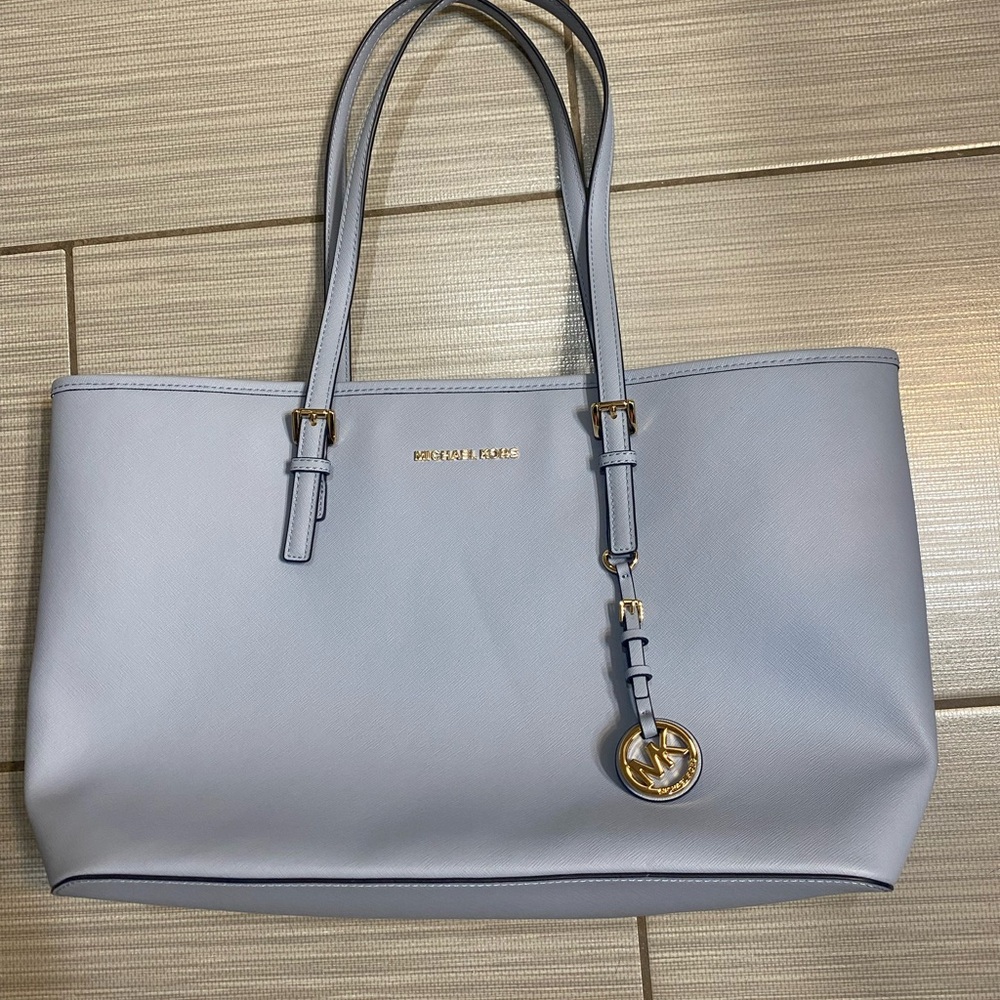 Michael Kors Pale Blue Tote with Gold Accents